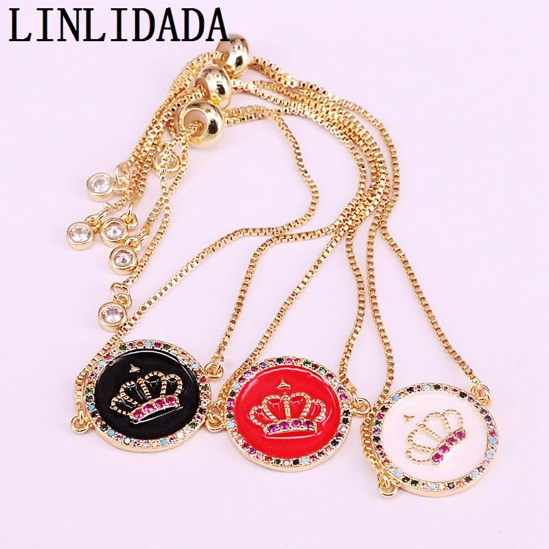 8 шт микс круглая эмалированная крепление в виде короны проложить Установка Радуга CZ ювелирный браслет с подвесками-чармами для женщин девочек