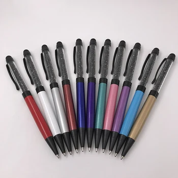 

1pc/lot Creative Black Crystal Ballpoint Pens Stationery Touch Screen Stylus Pen 11 Colors for Choose Black Ink Refill Ball Pens