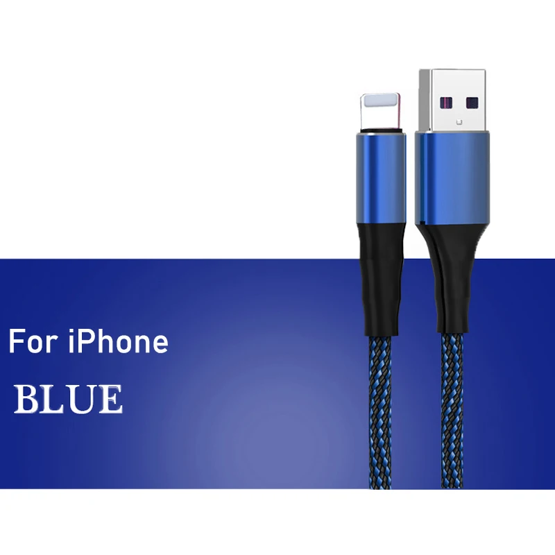 USB кабель 5А нейлон Быстрая зарядка MicroType-c USB кабель для передачи данных для samsung HUAWEI LG планшет Android мобильный телефон зарядный шнур - Цвет: Blue  For iPhone
