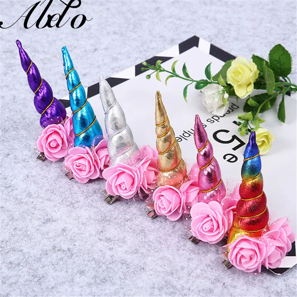 

ABDO Headdress For Baby Girl Hair Accessories Unicorn Flower Deco Hair Clip For Girls Halloween Party Hair Pin Photography Crops