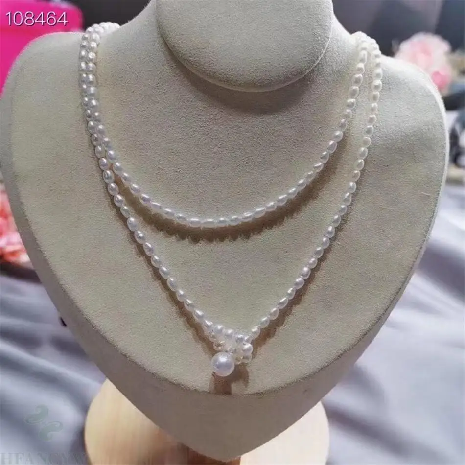 

Natural white Baroque rice pearl necklace 25 inches Wedding Gift Fashion Hook Cultured Dangle Jewelry Classic