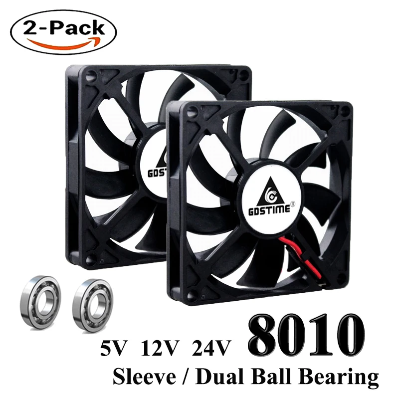 2 шт. Gdstime DC 80 мм 5 в 12 В 24 2PIN 3PIN USB 80x80x10 двойной шариковый ПК бесщеточный чехол