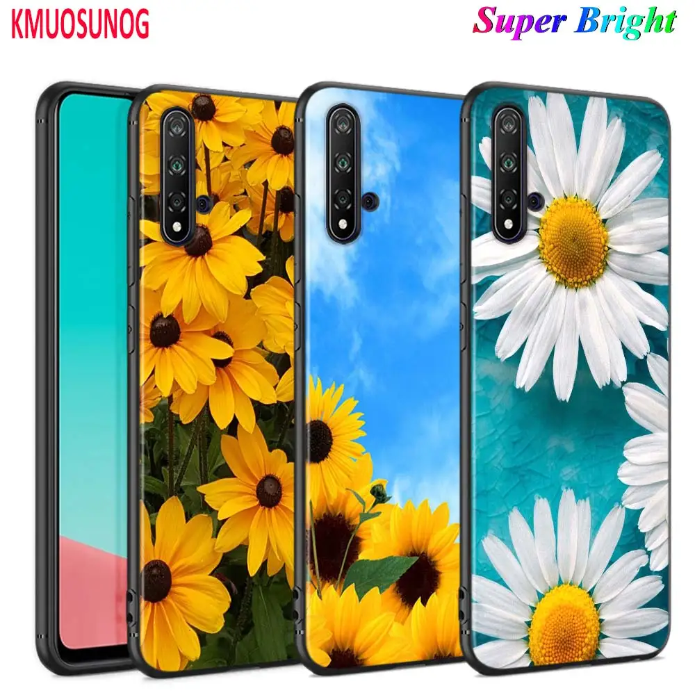 Черный чехол с маргариткой и подсолнухом для Huawei Nova 5 3i P Smart Z Plus 2019 P30 P20 Pro P10 P9 P8 Lite
