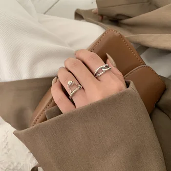 

925 Sterling Silver Round Ball Smiling Face Chain Open Finger Ring Cross Twining Thai Silver Ring For Women Jewelry S-R700