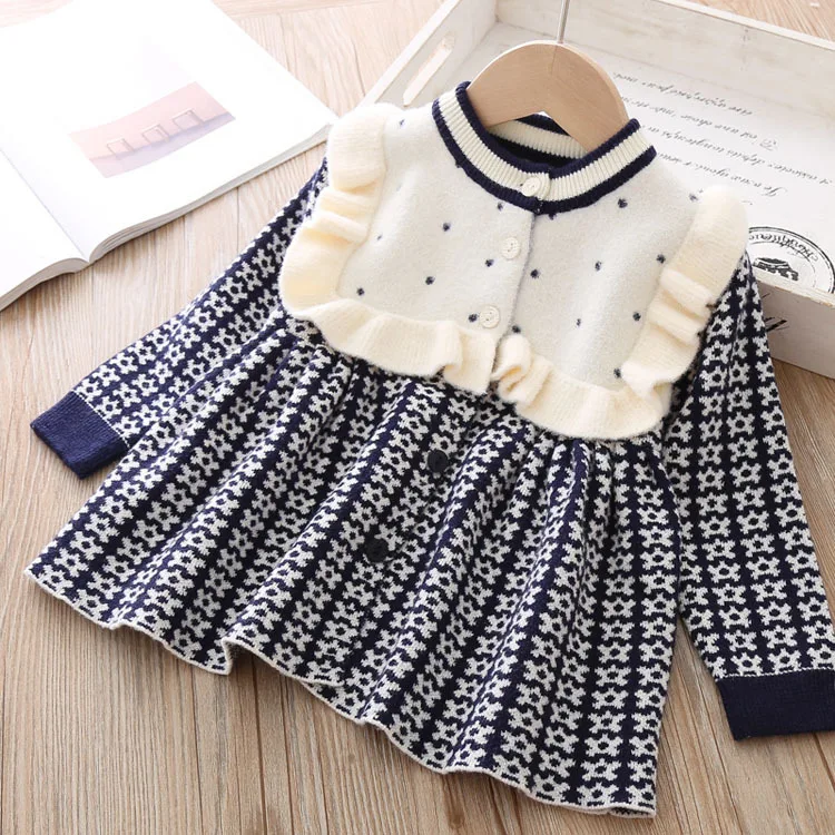 Зимняя трикотажная одежда для девочек платье свитер принцессы маленьких детей