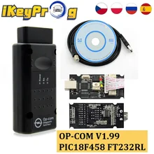 Novo opel OP-COM v1.99 pic18f458 ft232 leitor de código canbus opcom 2018 para opel scanner opcom 1.99 op com diagnóstico profissional