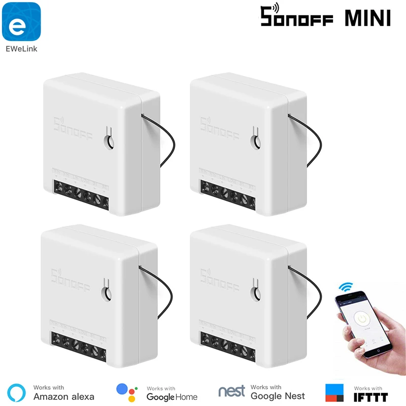 

4 Pcs Alexa Compatible Sonoff Mini WiFi Module 10A 2-Way Compatible with APP/LAN/DIY Mode Remote Control IFTTT Home Automation