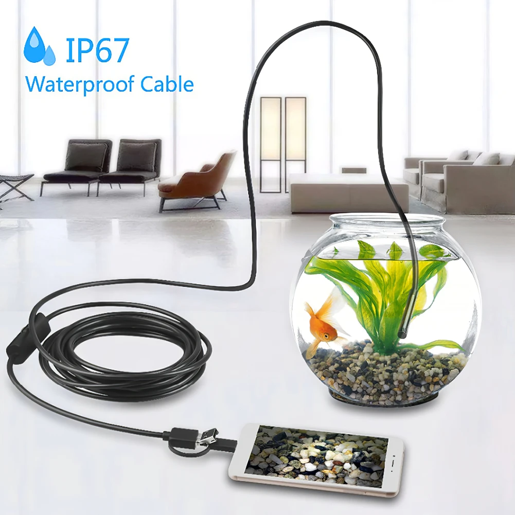 

5.5mm USB Endoscope Lens Camera HD 1200P Hard Flexible Tube Mirco-USB Type-C Borescope Video Inspection For Android Endoscopes