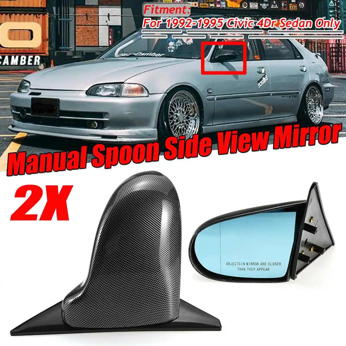 Пара ручное регулируемое зеркало заднего вида для Honda Civic 4Dr Sedan 1992-1995 зеркало заднего вида