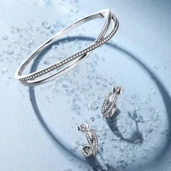 

NEW 100% 925 Sterling Silver Earring Graceful Bow Knot Double-deck surround Earrings Timeless Elegance Fit Bracelet DIY