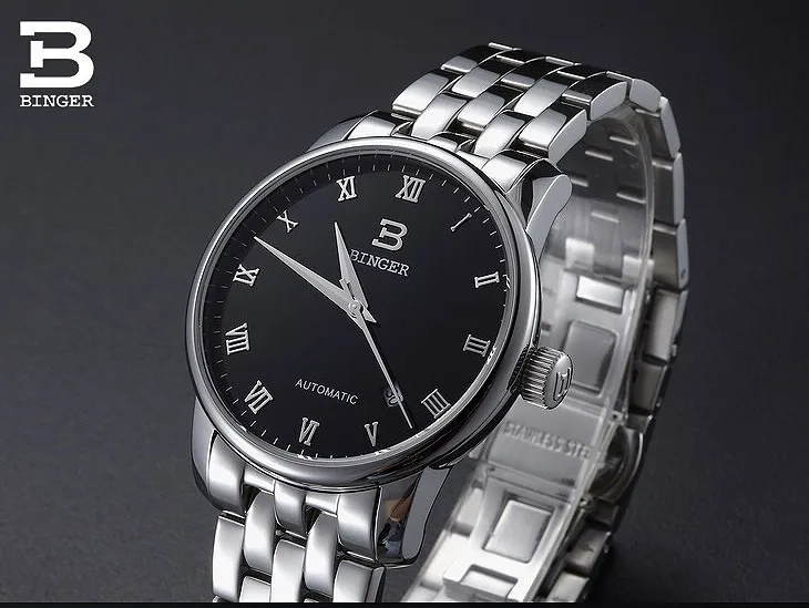 Швейцария часы Для мужчин Элитный бренд 18 К золото мужской часы Бингер Бизнес Механические часы полностью из нержавеющей стали B5005A-9