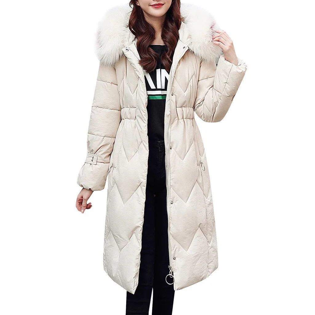 HSU Женская модная верхняя одежда Длинные куртки с хлопковой подкладкой пальто с капюшоном из искусственного меха с карманами теплая Модная зимняя верхняя одежда