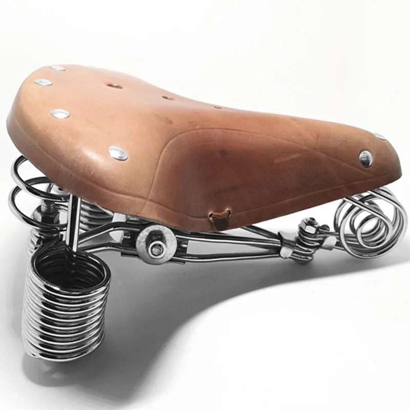 G46 велосипедное седло Винтаж воловья кожа седло усиленная пружинная металлическая рама старый стиль велосипедное седло