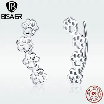 

BISAER Earrings Authentic 925 Sterling Silver Cat Paw Long Stud Earrings for Women Cheep Silver Fashion Jewelry Brincos GXE430