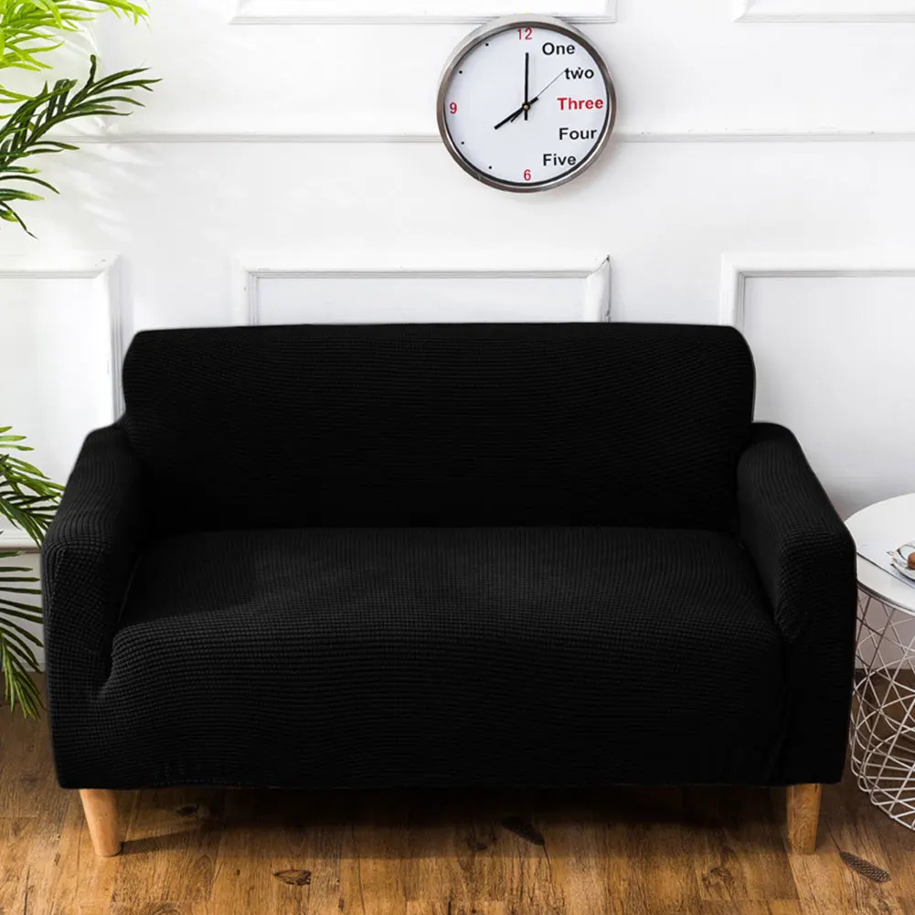 Полный обертывание стрейч толстый вязаный чехол домашний защитный чехол для дивана твердый диванчик не скользкий мягкий Декор Универсальный гостиной - Цвет: Черный
