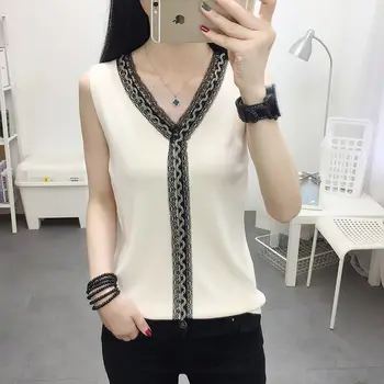 

Spring and summer new Korean style tassel chain splicing V-neck sleeveless vest women's casual versatile top