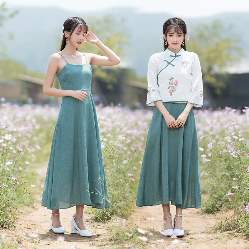 

Photo Shoot Spring And Summer New Style WOMEN'S Dress Literature And Art Retro Handicap Embroider Jacket Suit Dress [New Blue