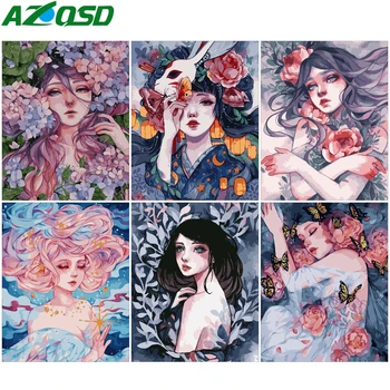 

AZQSD Girl Draw By Number On Canvas Paint By Numbers For Adults Cartoon Unframed Decoration Wall Art Diy Hand Paint Kit Canvas