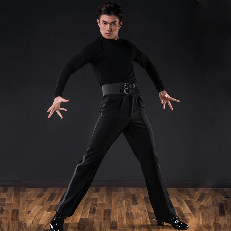 Мужские костюмы для латинских танцев, современный танцевальный костюм, Черная Мужская стандартная танцевальная одежда с длинными рукавами для латинских танцев DQS3294