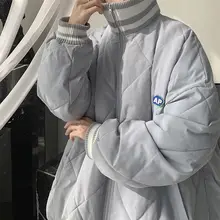 

Winter High Collar Parkas For Men Women 2022 New Loose Thick Jacket All-match Solid Color Rib Sleeves Cotton Coat Preppy Tide