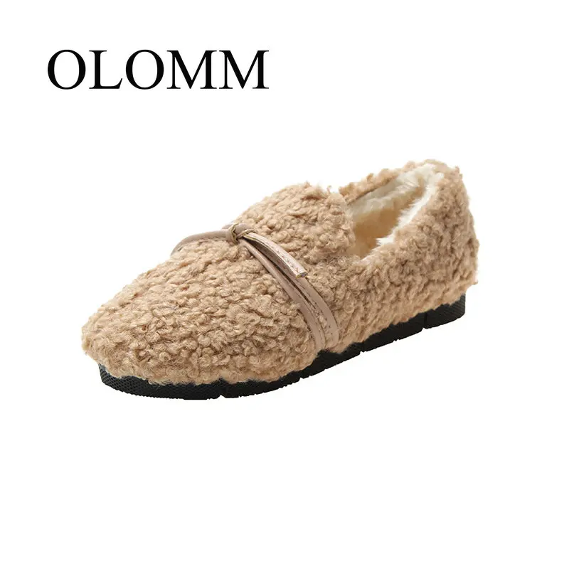 OLOMM wool shoes female winter 2019 new wild Korean version flat bottom plus velvet warm peas AB-85 | Обувь