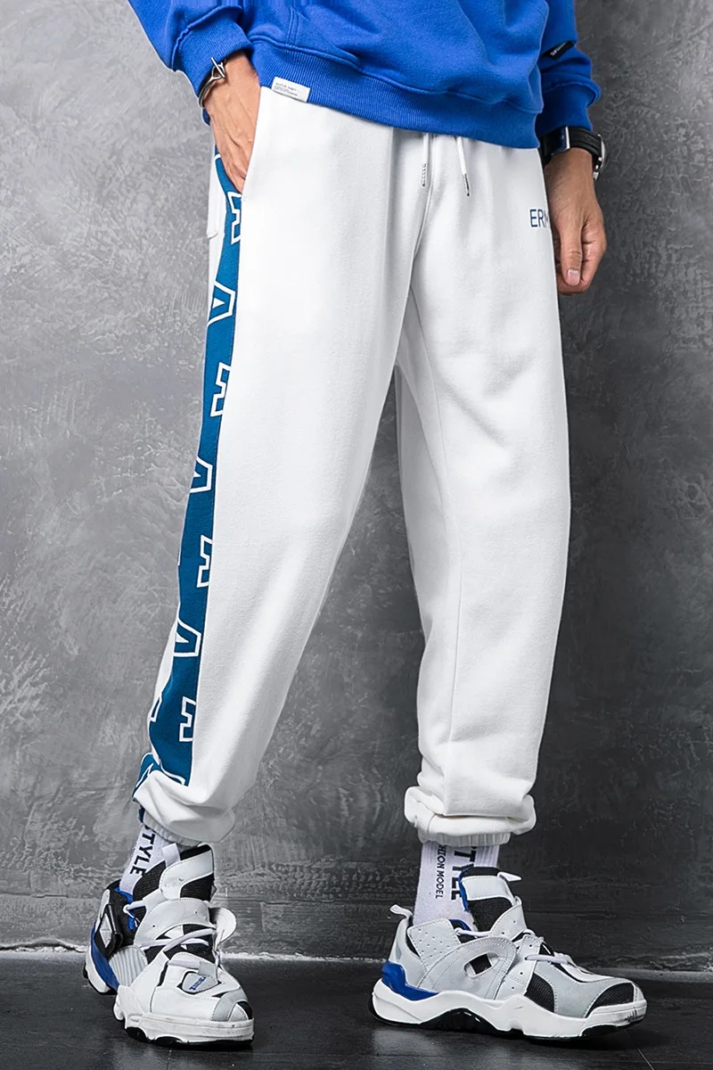 Spring And Autumn New Fashion Side Stitching Beam Boys Youth Nine Points Men's Pants Casual Pants Tide Black / White M-5XL