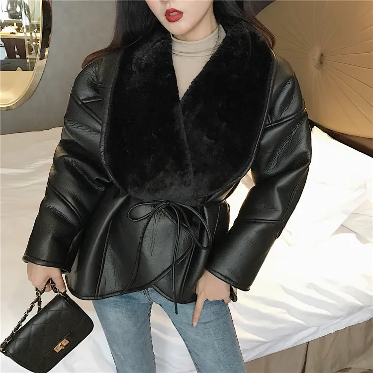 Neploe пальто из искусственного меха, женская кожаная куртка, осенне-зимняя теплая плюшевая толстая верхняя одежда, Женская шерстяная куртка с меховым воротником 56040