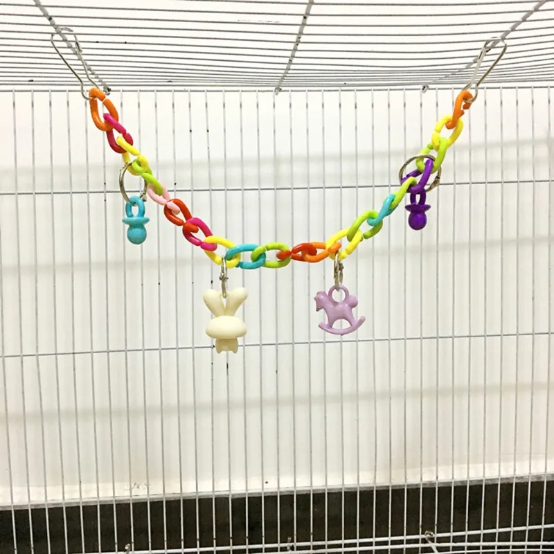 Blocks Cotton Rope Chew Funny Toys Wooden Bird Toys For Parrots Hanging Bridge String with Bells Swing Colorful Parrot Toys