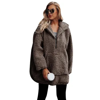 

2019 Autumn Winter Plush Women Sweatshirts Hooded Warm Fleece Loose Long Coats Solid Autumn Pullovers Hoodies Women Sweatshirts
