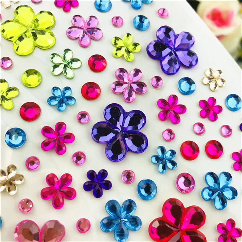 Self Adhesive Crystal Flower 3D Stickers Decorative Stationery Craft Stickers Scrapbooking DIY Stick Label