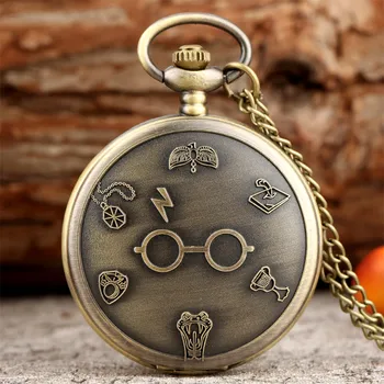 

Magic Boy Glasses Theme Quartz Pocket Watch for Boys Bronze Lightning Sign Fob Watches Goblet of Fire for Children Drop Shipping