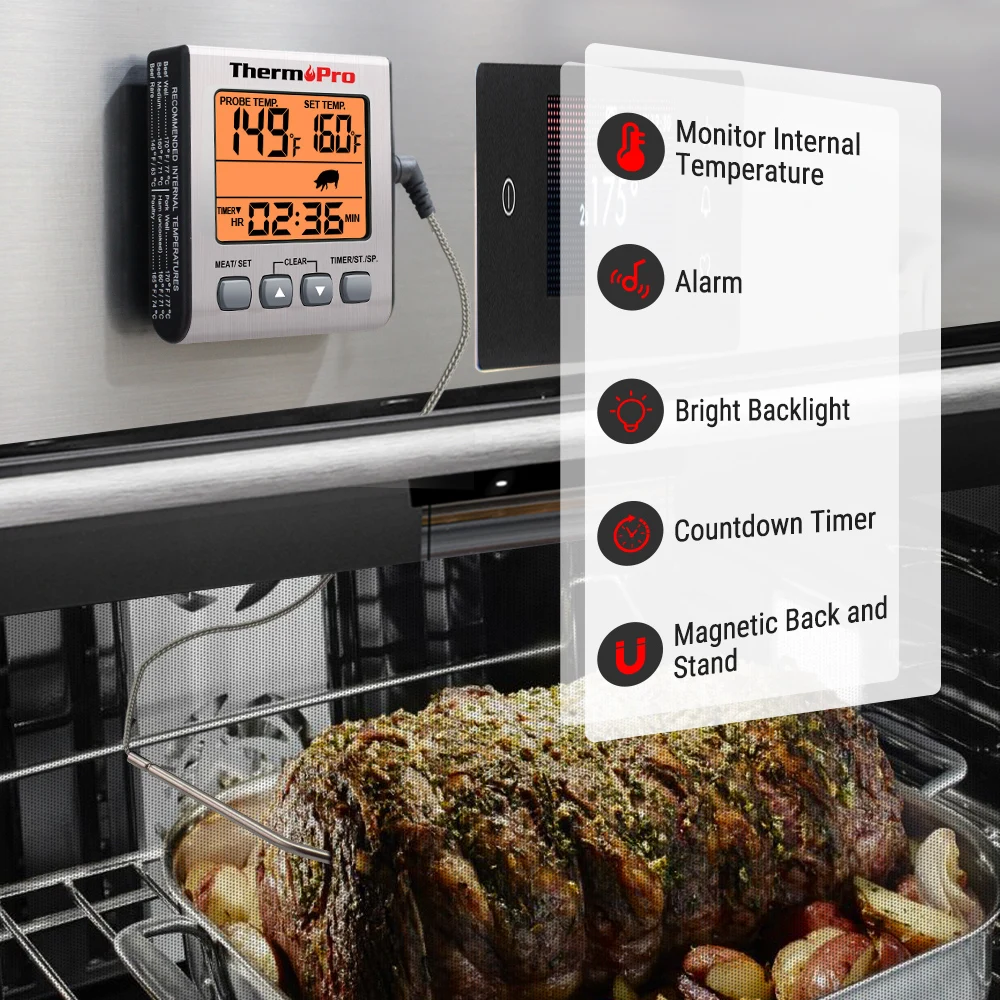 ThermoPro TP16S цифровой термометр для духовки кухонный термометр для мяса с таймером подсветка термометр для барбекю