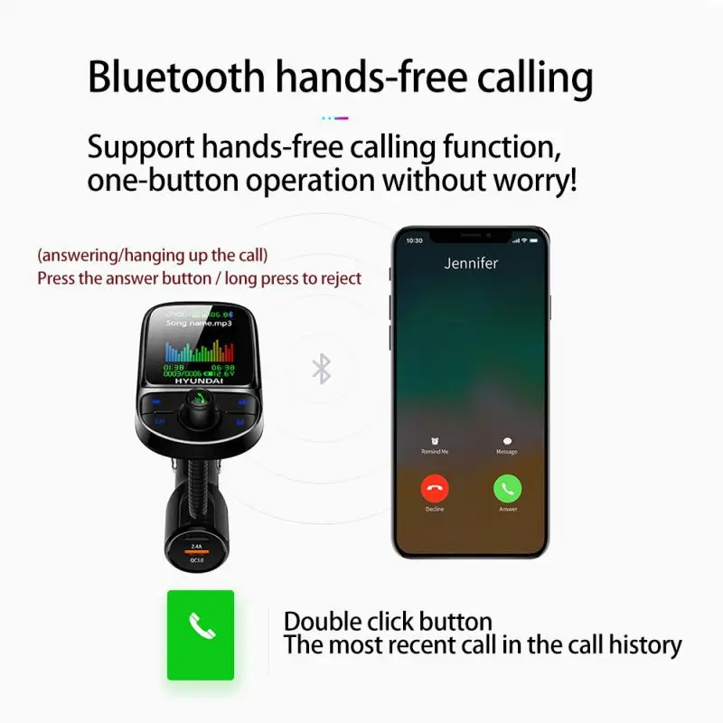 Автомобильное зарядное устройство QC3.0 с двумя USB, fm-передатчик, цветной экран, Bluetooth 5,0, беспроводной модулятор, Mp3 плеер, голосовая трансляция