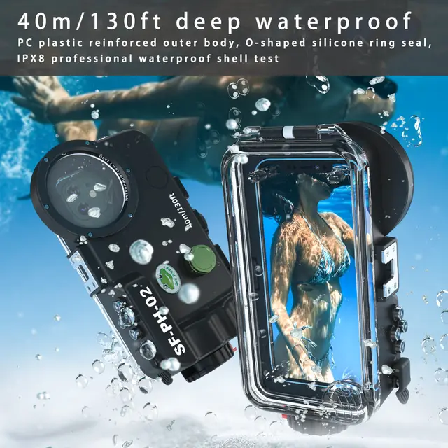 PULUZ Funda de buceo para iPhone 14/14 Pro / 13/13 Pro / 12/12 Pro, carcasa  de fotografía submarina profesional [131 pies] con válvula unidireccional