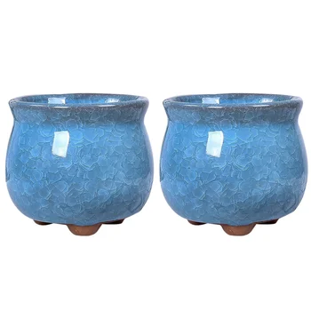 

2pcs Ceramic Flower Pots Fleshiness Plant Pots Creative Ice Crack Flower Container for Home Store