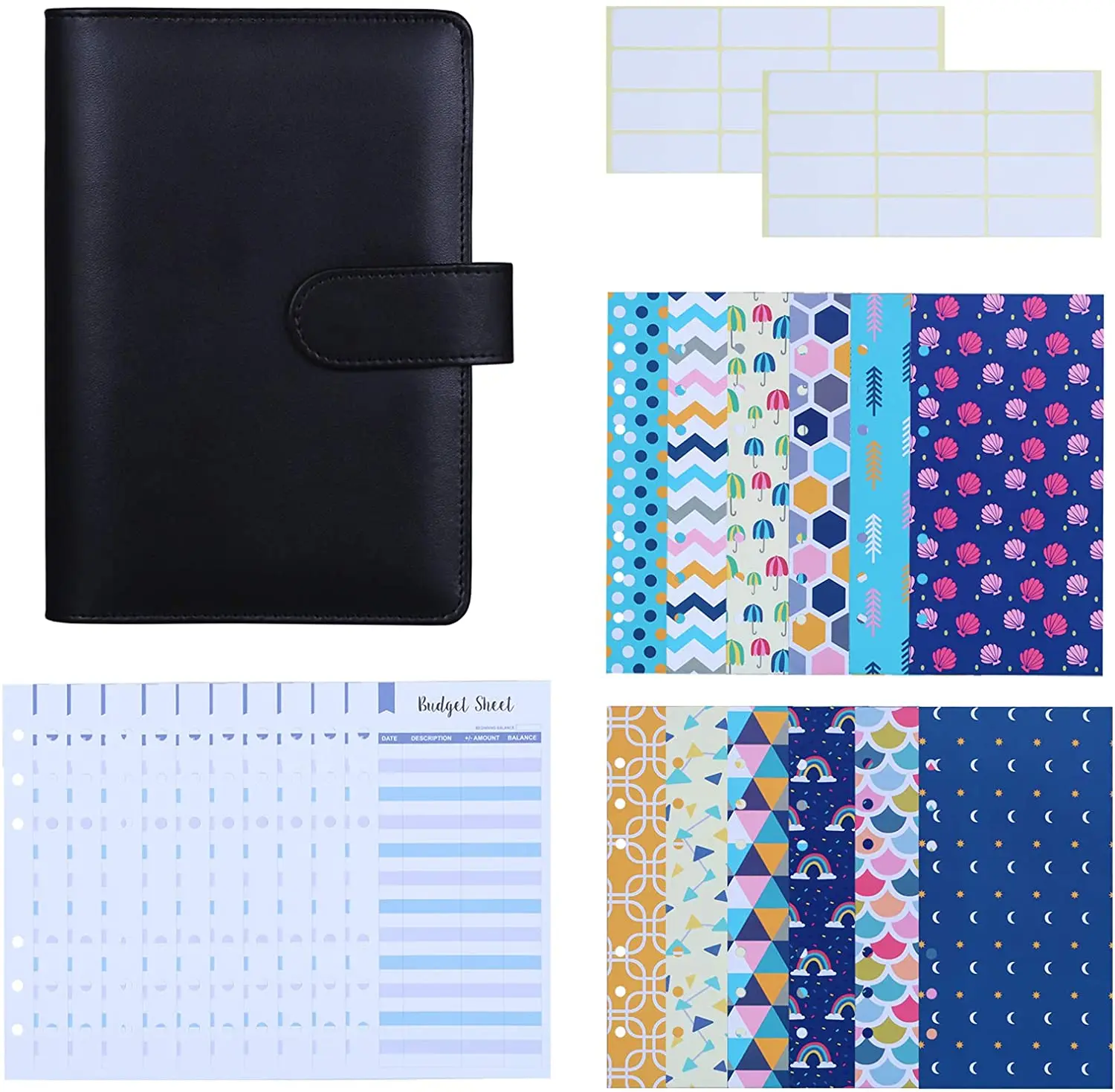 27 Piece A6 PU Leather Folder Budget Cash Envelope System Budget Planning Expenditure Budget Sheet and Labels for Bills Notepad