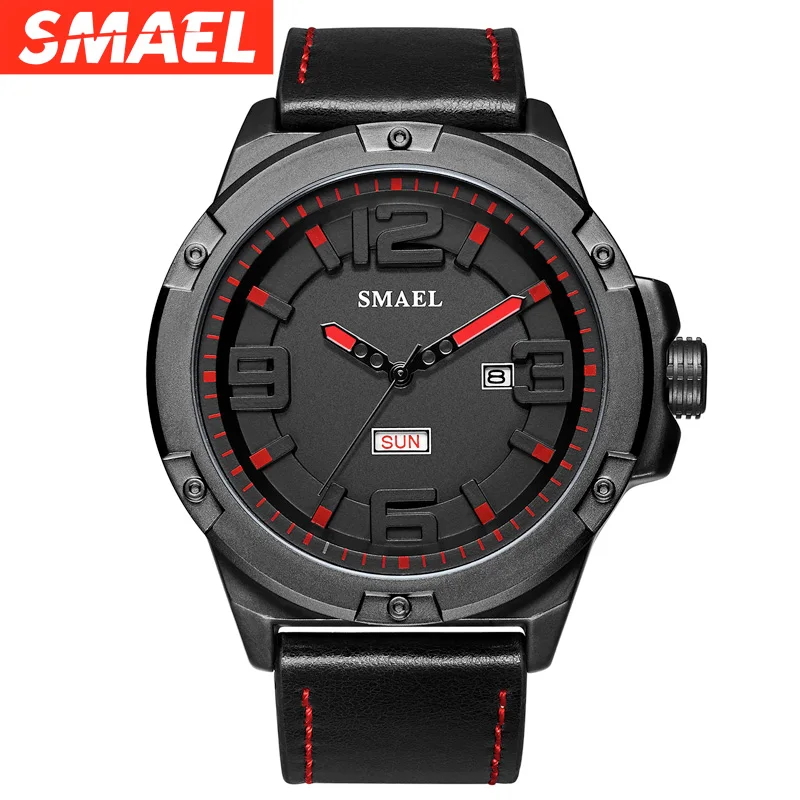 

SMAEL 1313 Male Quartz Watches Luxury Brand Fashion Casual Simple men Sport Watch Big Dial Date Waterproof Leather Wristwatch