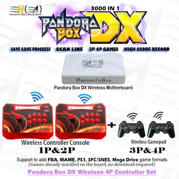 

Pandora Box DX 4P Wireless Controller Gamepad Set 3000 in 1 have 3P 4P game Save game progres support FBA MAME PS1 SFC/SNES MD