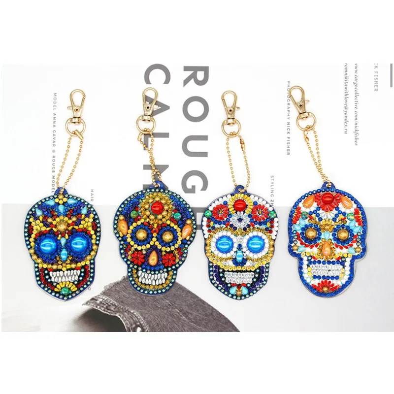

HeeBenor Diamond Keychains Skull Diamond Keyring 5d Special Shaped Diamond Embroidery Beads Bag Ornament Pendant Halloween YSK21