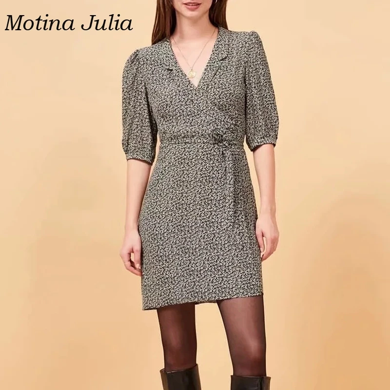 Motina Julia, романтическое платье с цветочным принтом во французском стиле, женское платье с зубчатым воротником, Пляжное мини-платье в стиле бохо, женские платья