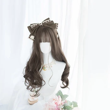 

Cosplay Lolita High Temperature Resistant Fiber Synthetic Female Big Wave Long Curly Brown Daily Wig Fluffy Natural New Style