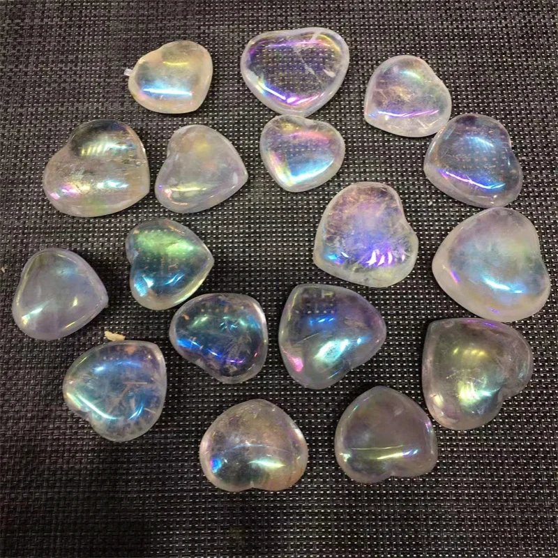 

Natural Stones Aura Rainbow Quartz Crystal Heart Polished Gemstones Healing Reiki Decoration
