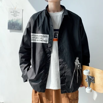 

2020Spring And Autumn New Youth Popular Loose Personality Printed Long-sleeved Shirt Fashion Casual Wild Jacket Coat White/Black