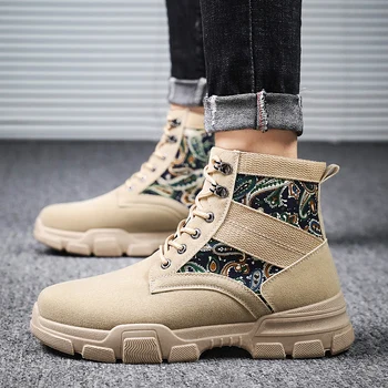 

Rubber Sole Anti skip Ankle Boots Men high tops sneakers military desert Shoes Male Motorcycle work safety shoes Men Oxfords