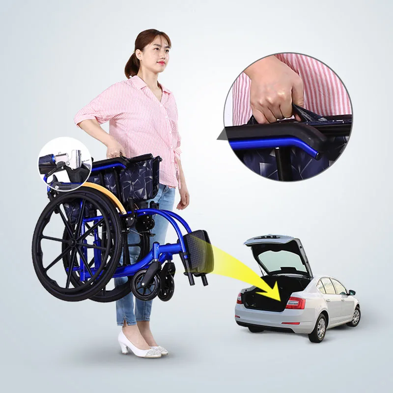 Wheelchair 22 Inch Solid Tire Fashion Delicate Blue Folding Portable Lightweight Aluminum Alloy Wheelchairs For Disabled