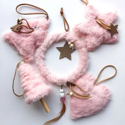 light pink Nicro 5 шт./компл. 5 цветов плюшевые для рождественской вечеринки украшения куклы дерево кулон милый вечерние DIY домашний Декор# Chr70 - Цвет: light pink