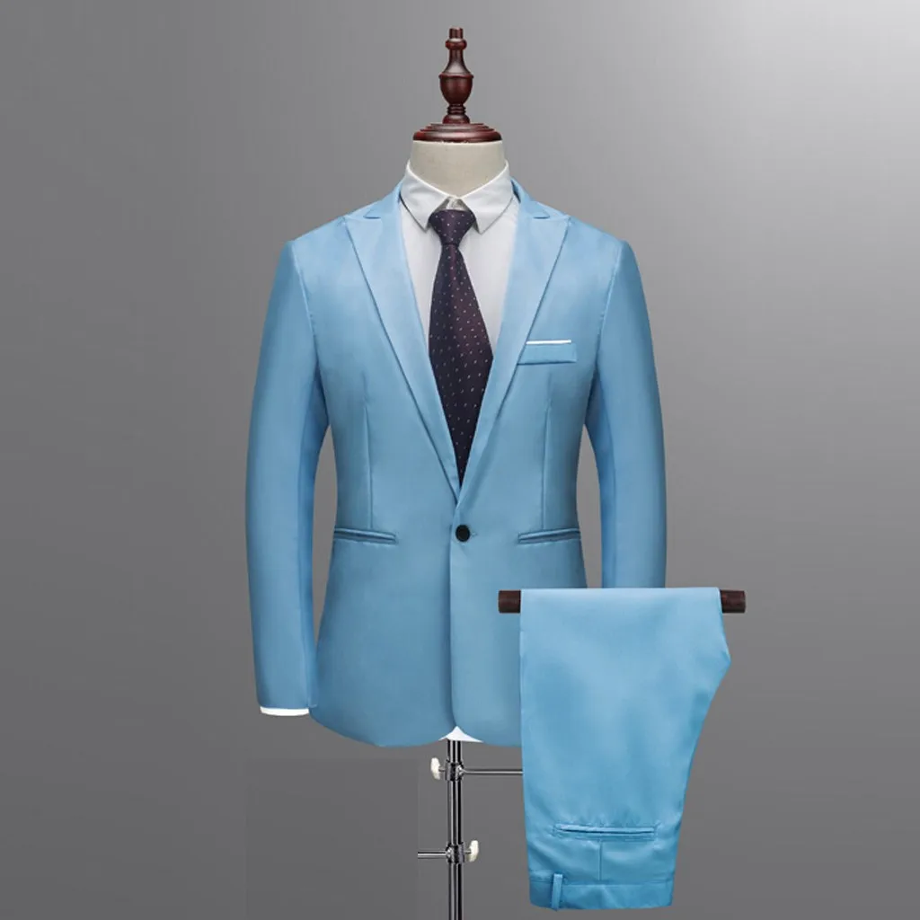 New design Men's Suits Slim Button Suit Pure Color Dress Host Show Jacket Coat & Pant Formal Blazer Suit Plus Size Homme