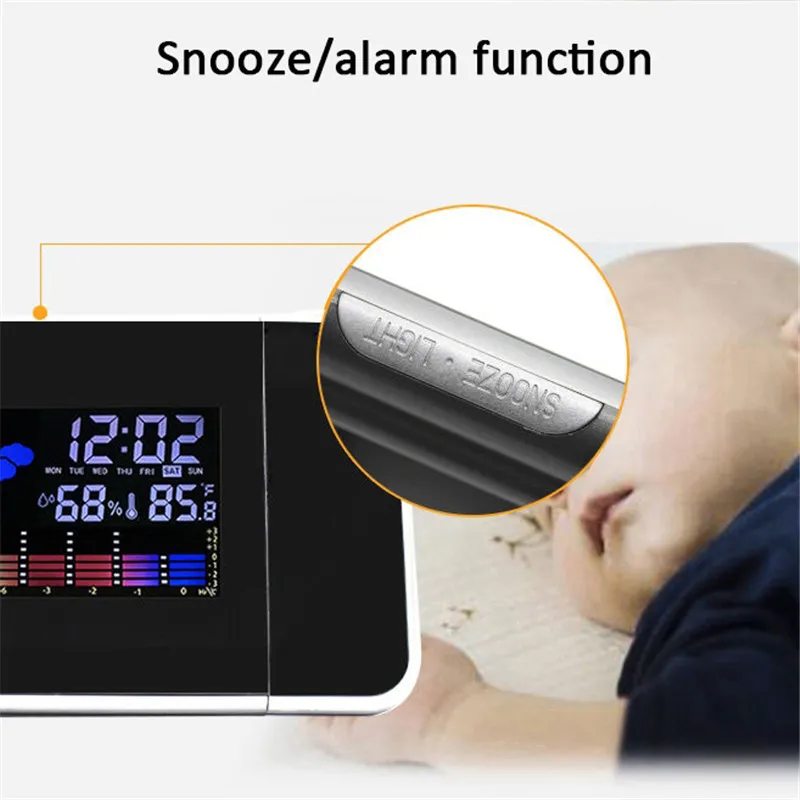 LED Digital Projection Alarm Clock Temperature Thermometer Desk Time Date Display Projector Calendar USB Charger Table Led Clock
