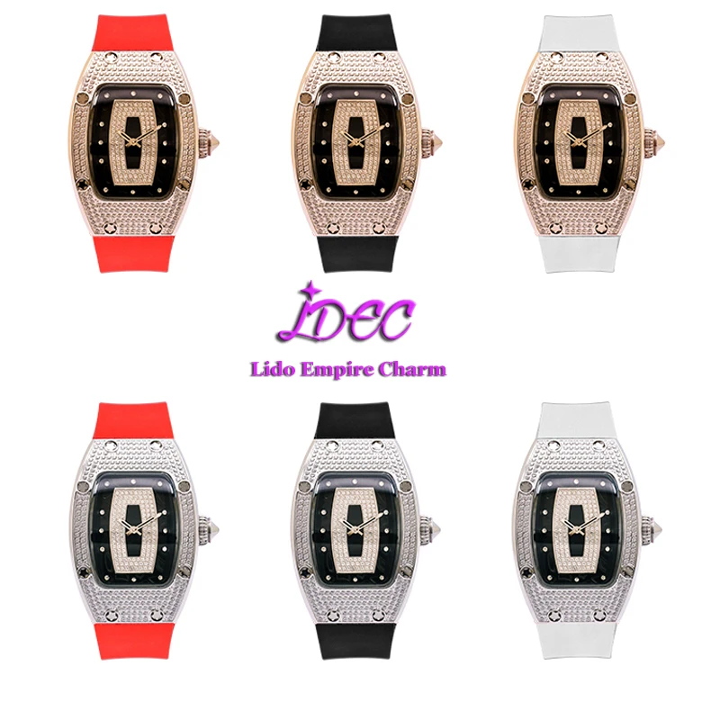 Light luxury full diamond wine barrel shape fashion waterproof fragrance silicone strap ladies quartz gypsophila watch