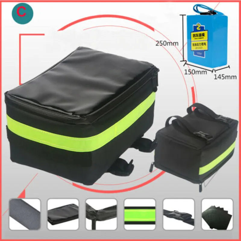 Electric Bike Rear Bag Storage Bicycle E-bike Panniers PVC 18650 Battery Case 
